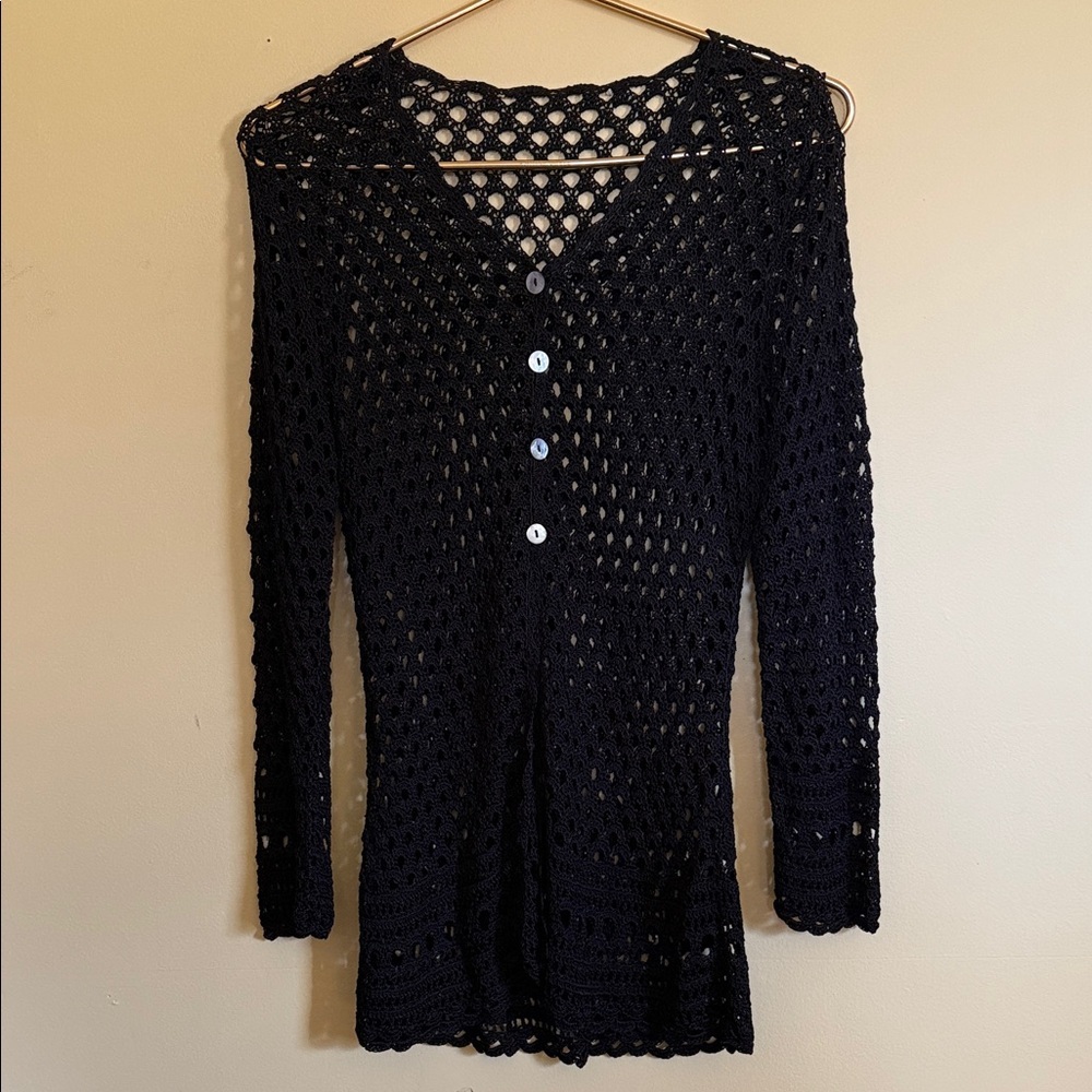 Crochet Button-Front Women's Sweater